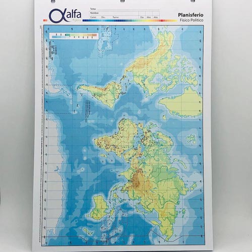mapa planisferio físico político Alfa Nº3